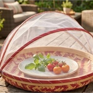 HANDCRAFTED DIAMOND WEAVE BAMBOO FOOD DOME.  MESH NETTING. NEW WITH TAGS. BALI